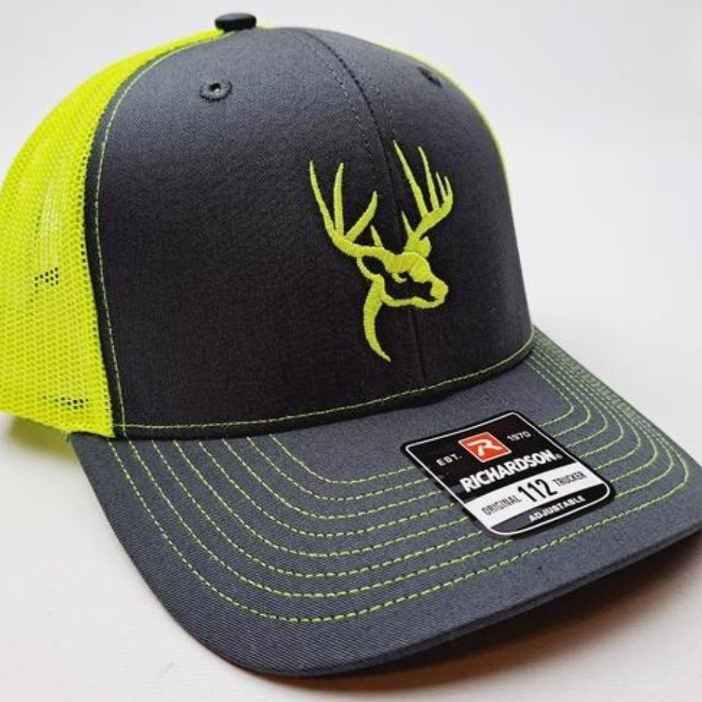 Hunter Deer Buck Head Richardson 112 Trucker Mesh Snapback Cap Hat Neon Yellow